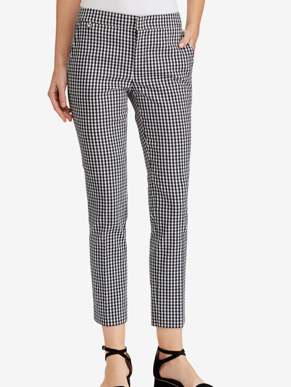 Lauren Ralph Lauren Black & White Gingham Slim Ankle Pants
